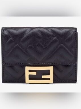 FENDI Baguette Micro Trifold Black nappa leather wallet $700